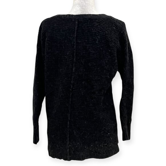 Free People Black Textured Knit Sweater Slouchy V-Neck Pullover M Wool Blend - Picture 3 of 8